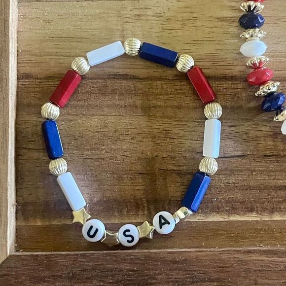 4th Of July Patriotic American USA Freedom Stretch Bangle Set Of 6 Unisex New - Picture 4 of 9